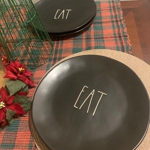 Rae Dunn EAT Black Ceramic 11” Dinner Plates (SET)